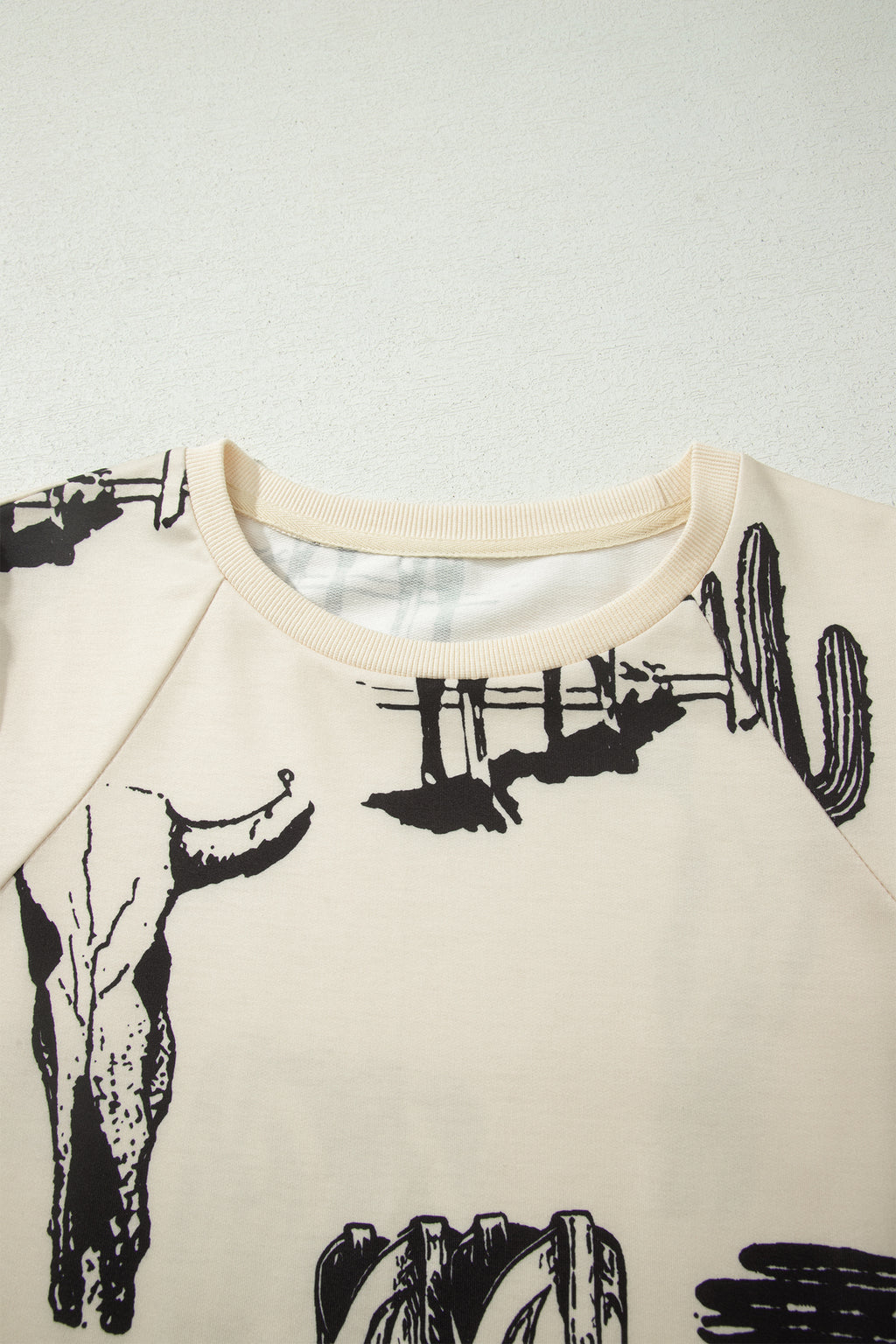 Beige Retro Western Print Top
