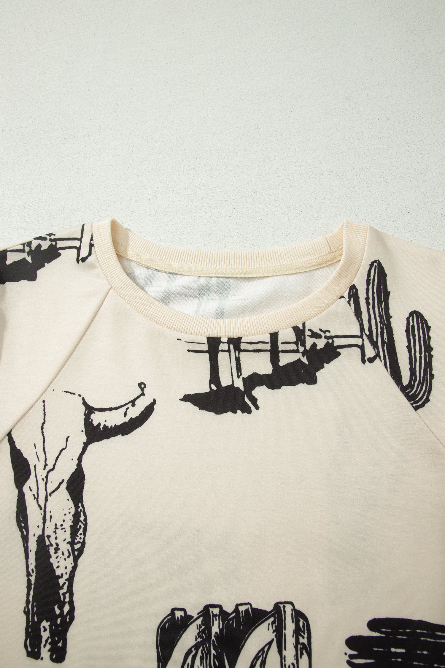Beige Retro Western Print Top