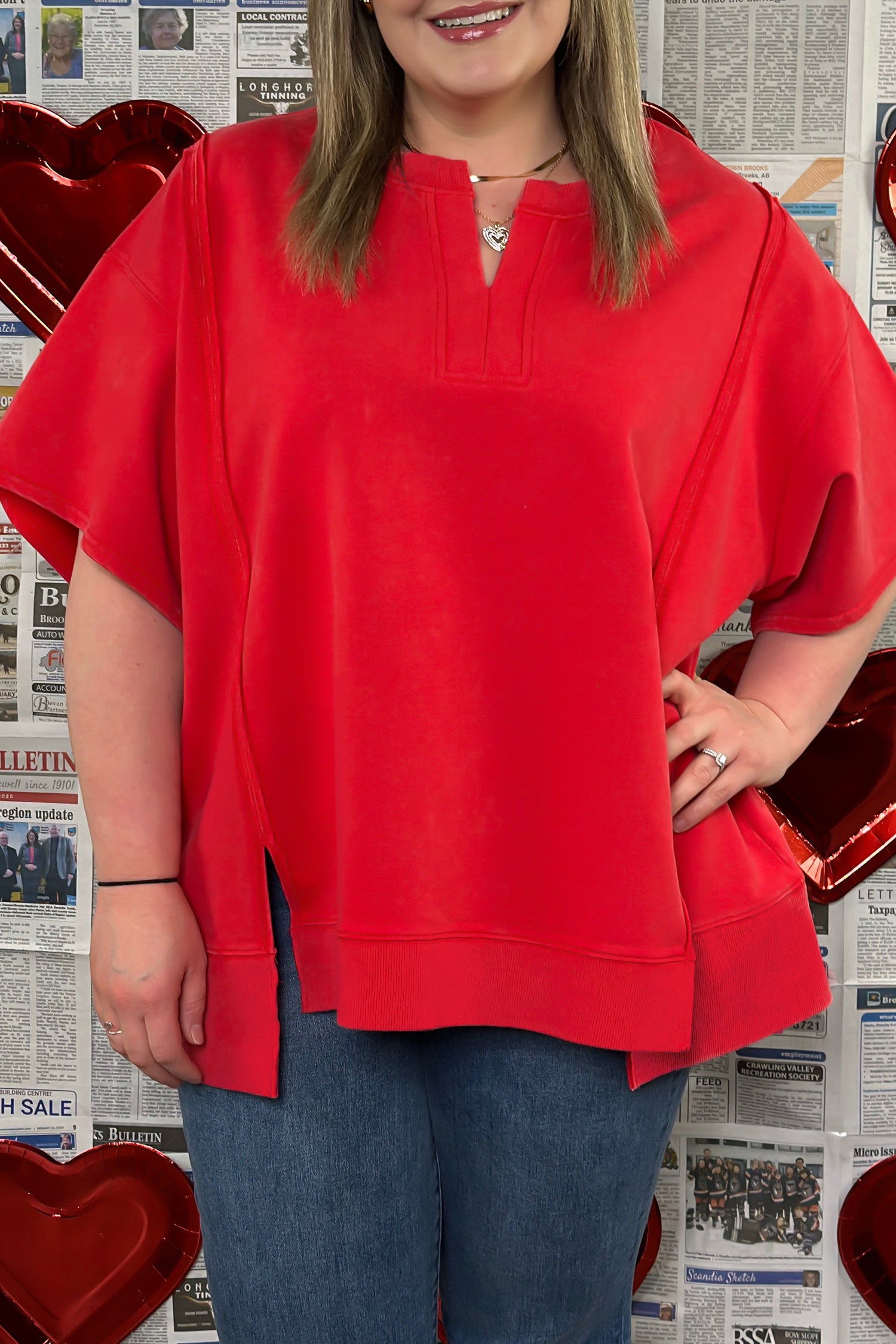 Plus Size Notched Neck Short Sleeve Top