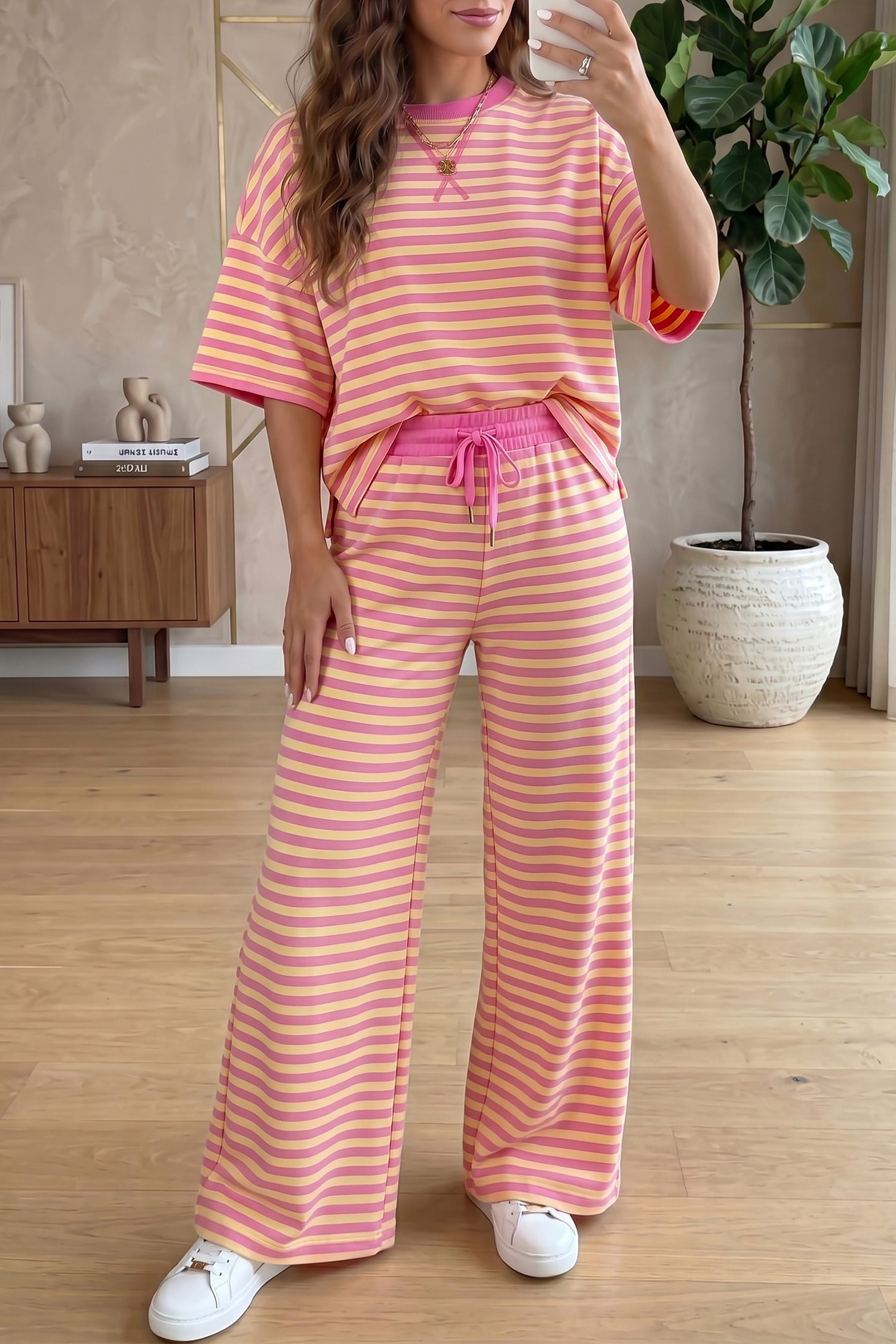 Pink Stripe Colorblock Two Piece Set