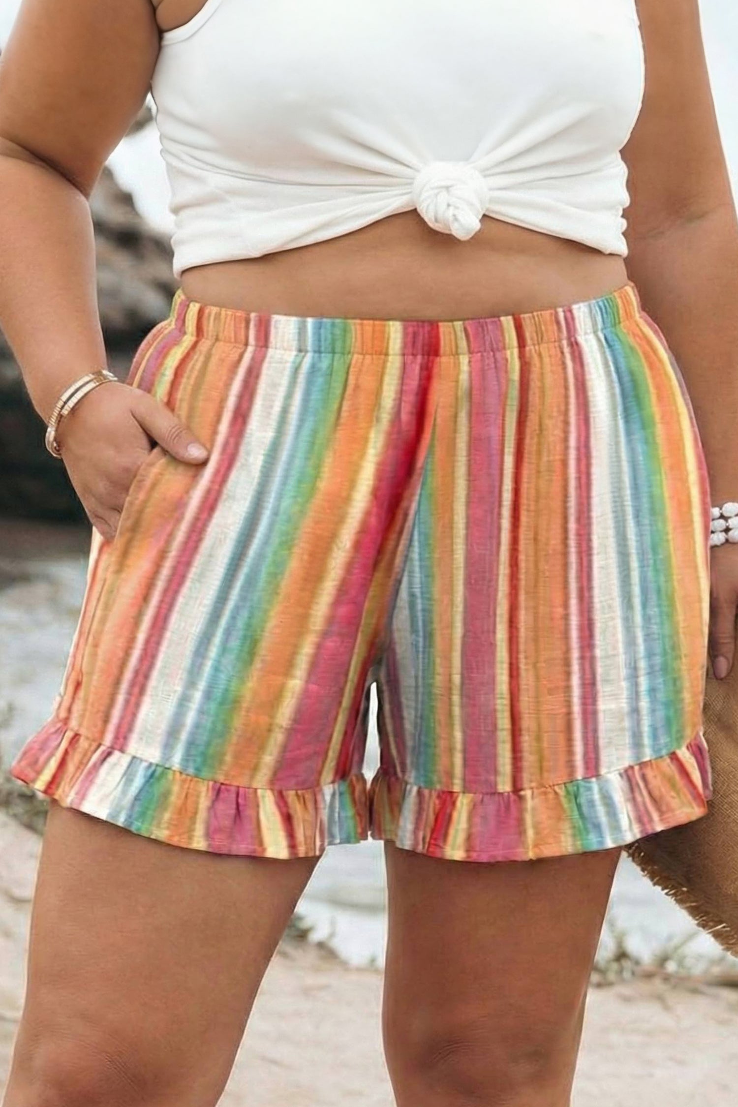 Plus Size Elastic Waist Ruffle Hem Shorts