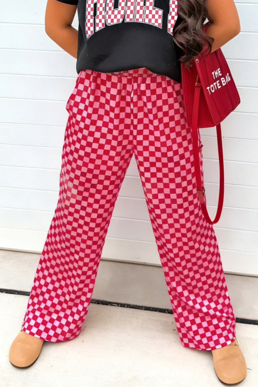 Rose Plaid Checkered Casual Pants with Pockets