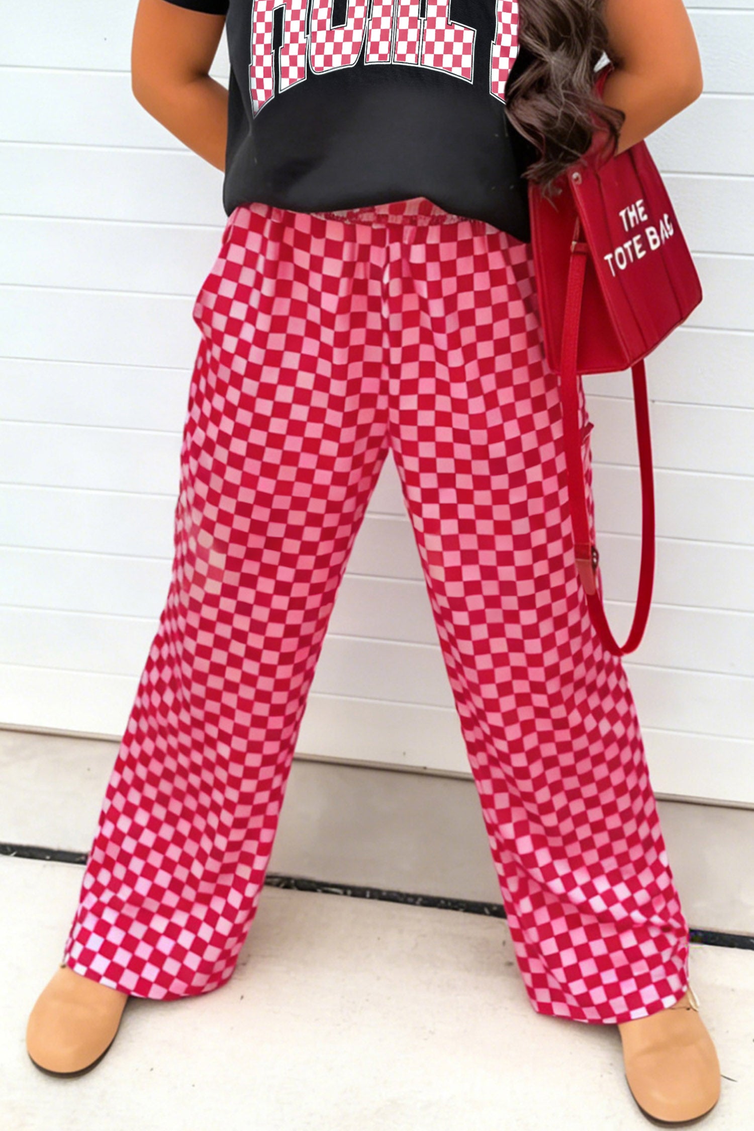 Rose Plaid Checkered Casual Pants with Pockets