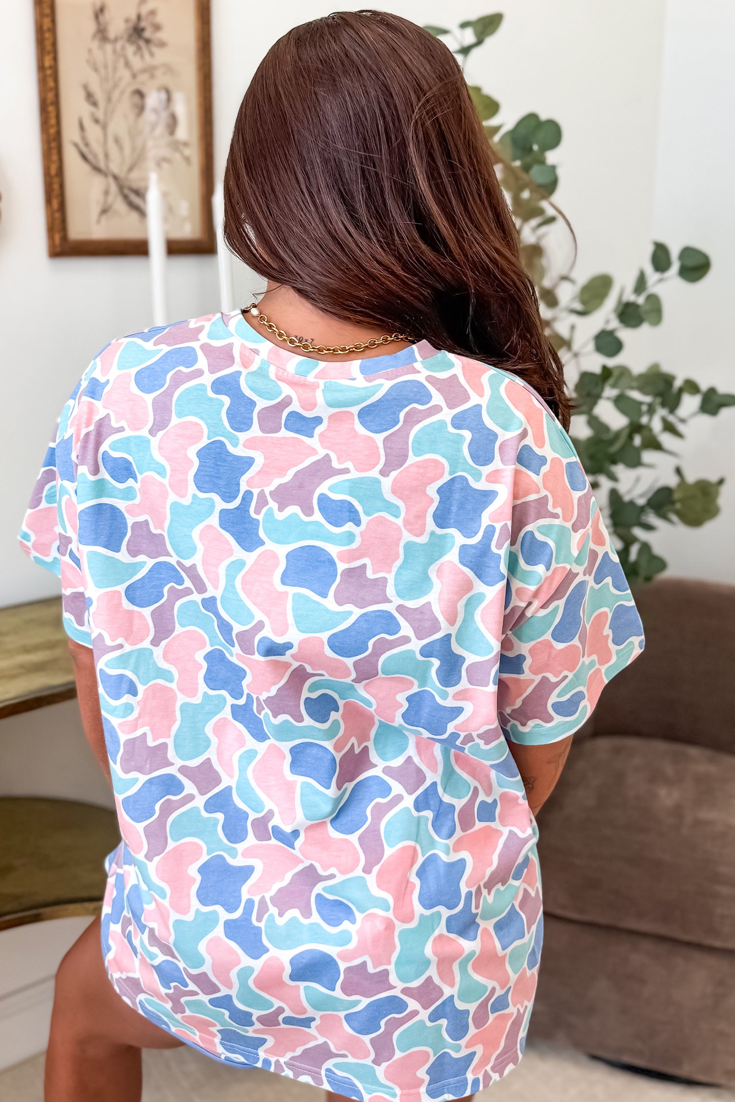 Multicolour Camouflage Print Preppy Fashion Tunic Tee