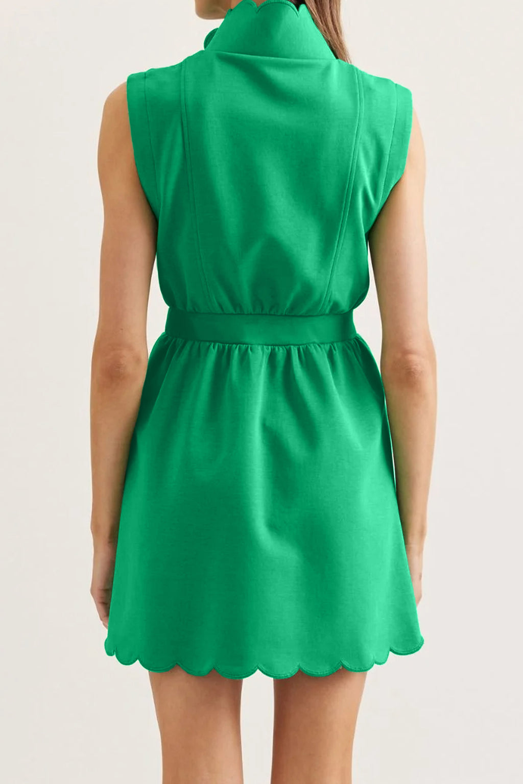 Sleeveless Zip Front Scallop Hem Mini Dress