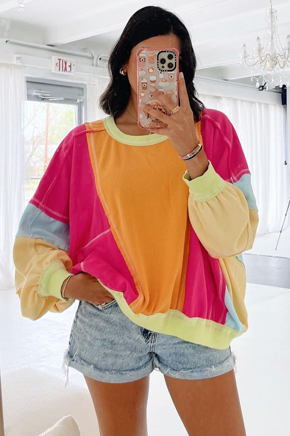 Plus Size Colorblock Patchwork Exposed Seam Top
