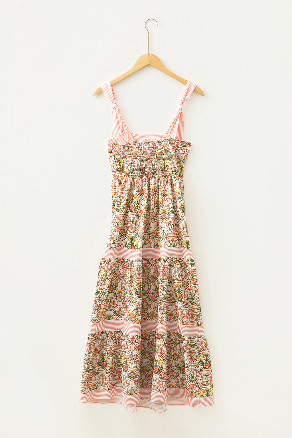 Floral Print Striped Patchwork Detail Sleeveless Dress