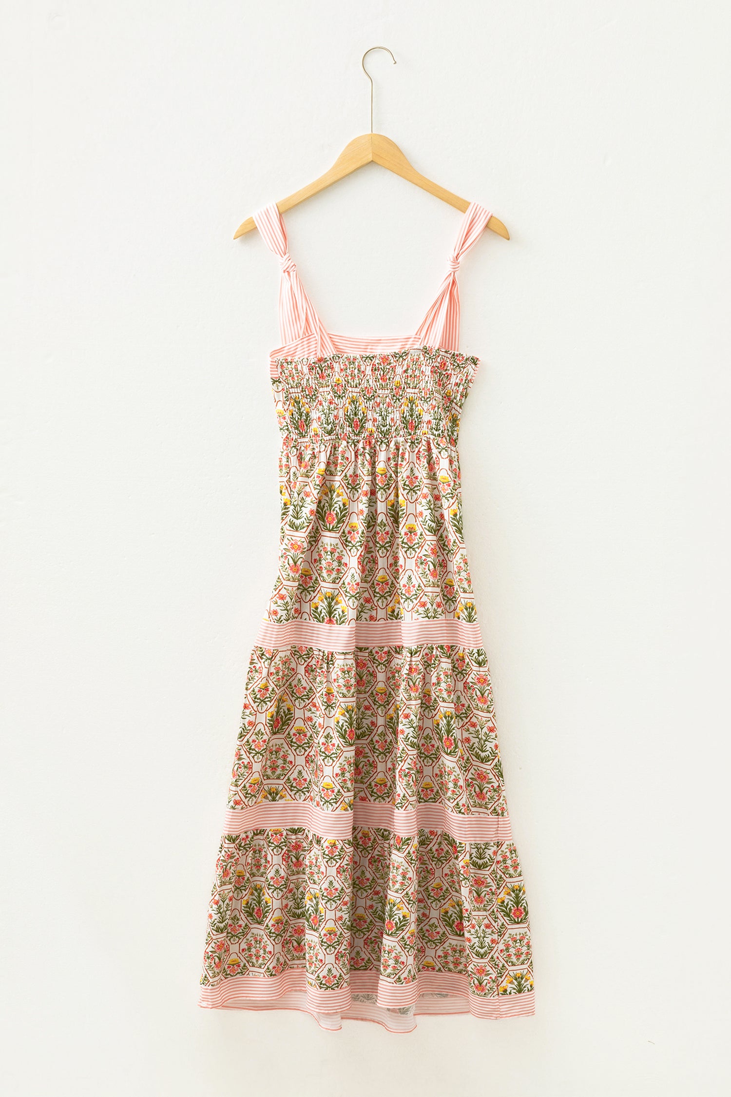 Floral Print Striped Patchwork Detail Sleeveless Dress