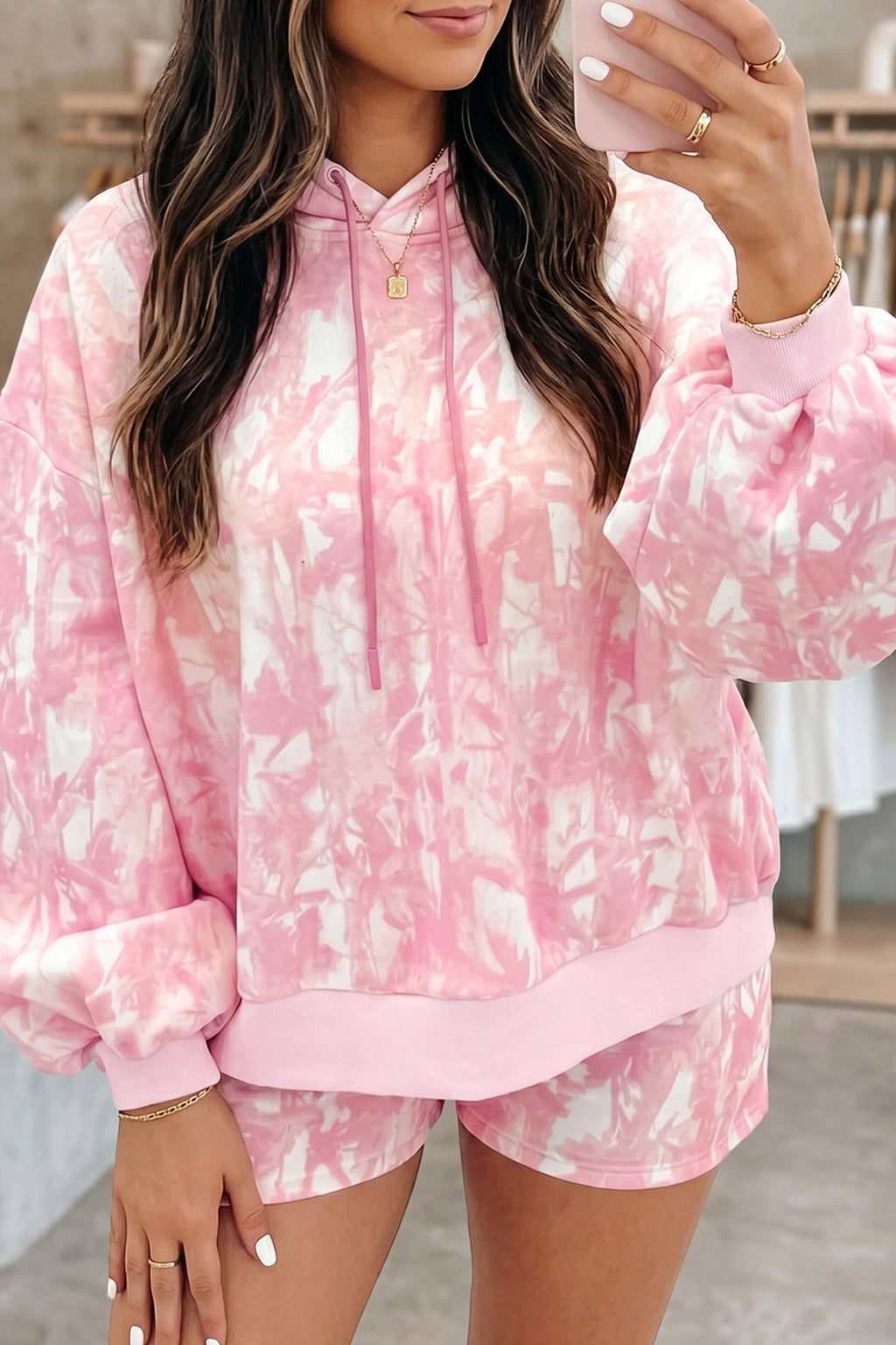 Pink Abstract Print Two Piece Set