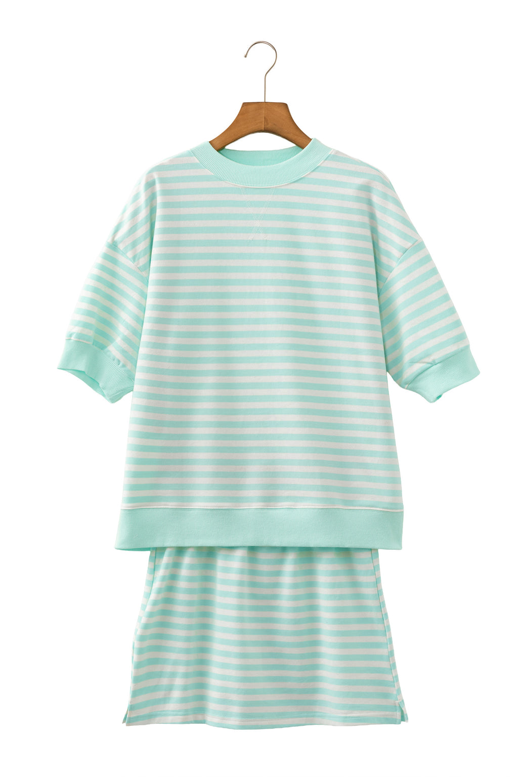 Stripe Half Sleeve Top Skort Two Piece Set