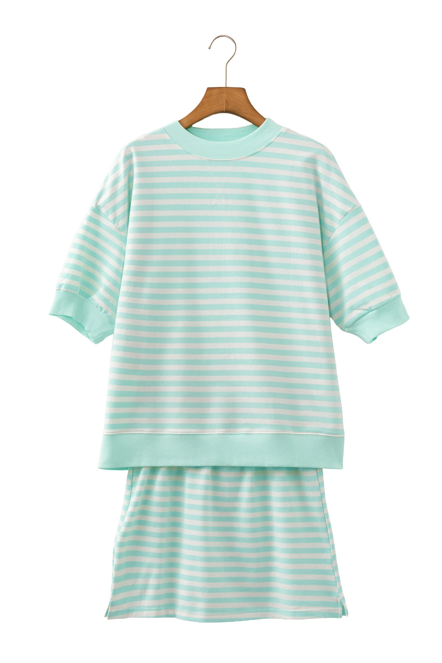 Stripe Half Sleeve Top Skort Two Piece Set