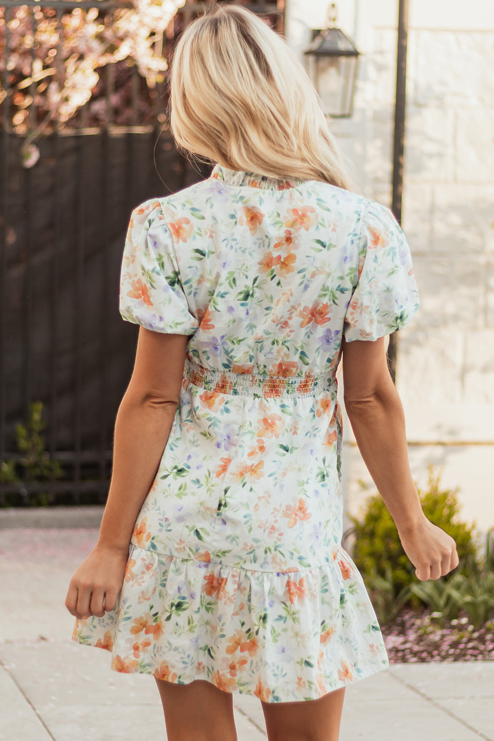 Floral Print Puff Sleeve Mini Dress