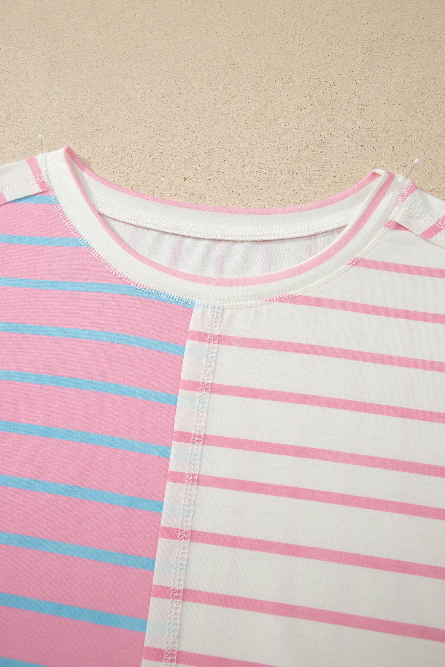 Stripe Colorblock 3/4 Sleeve Loose Top