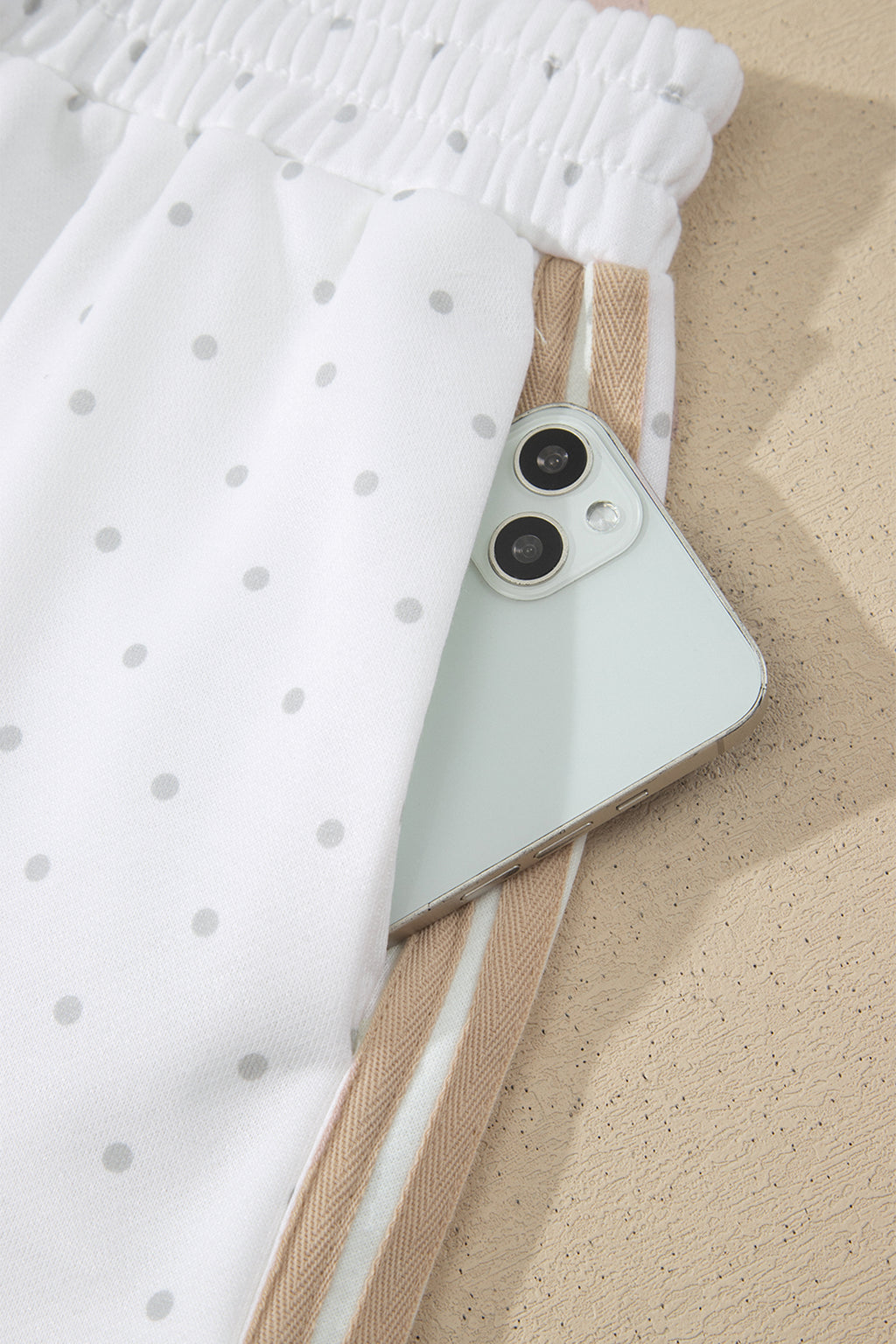 White Polka Dot Print Side Stripe Two Piece Set