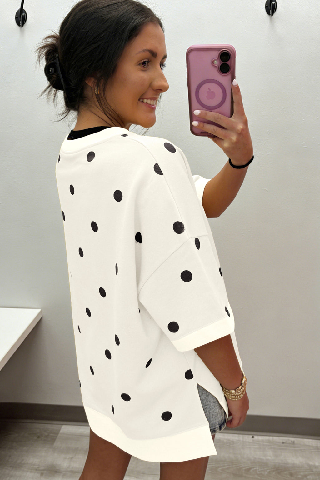 Sky Blue Polka Dot Print Crossed Seam Detail Oversize Top