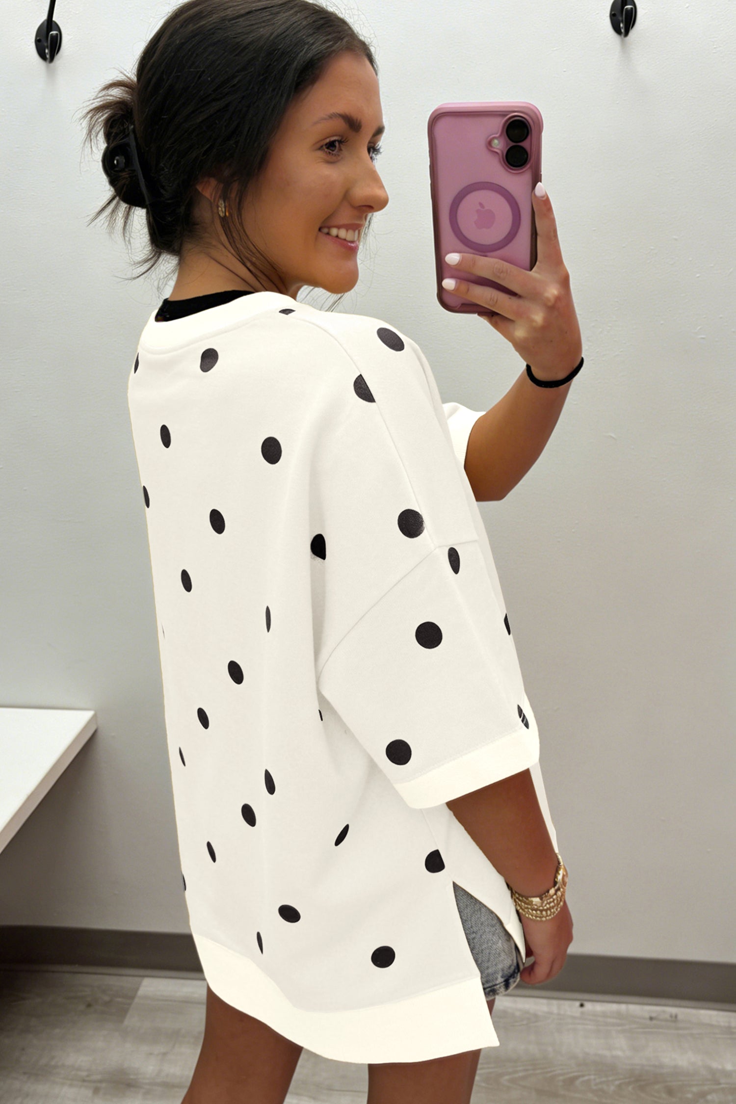 Sky Blue Polka Dot Print Crossed Seam Detail Oversize Top