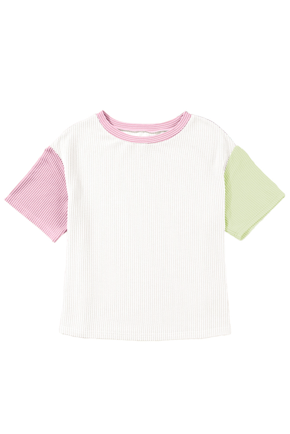 White Corded Colorblock Crewneck Top