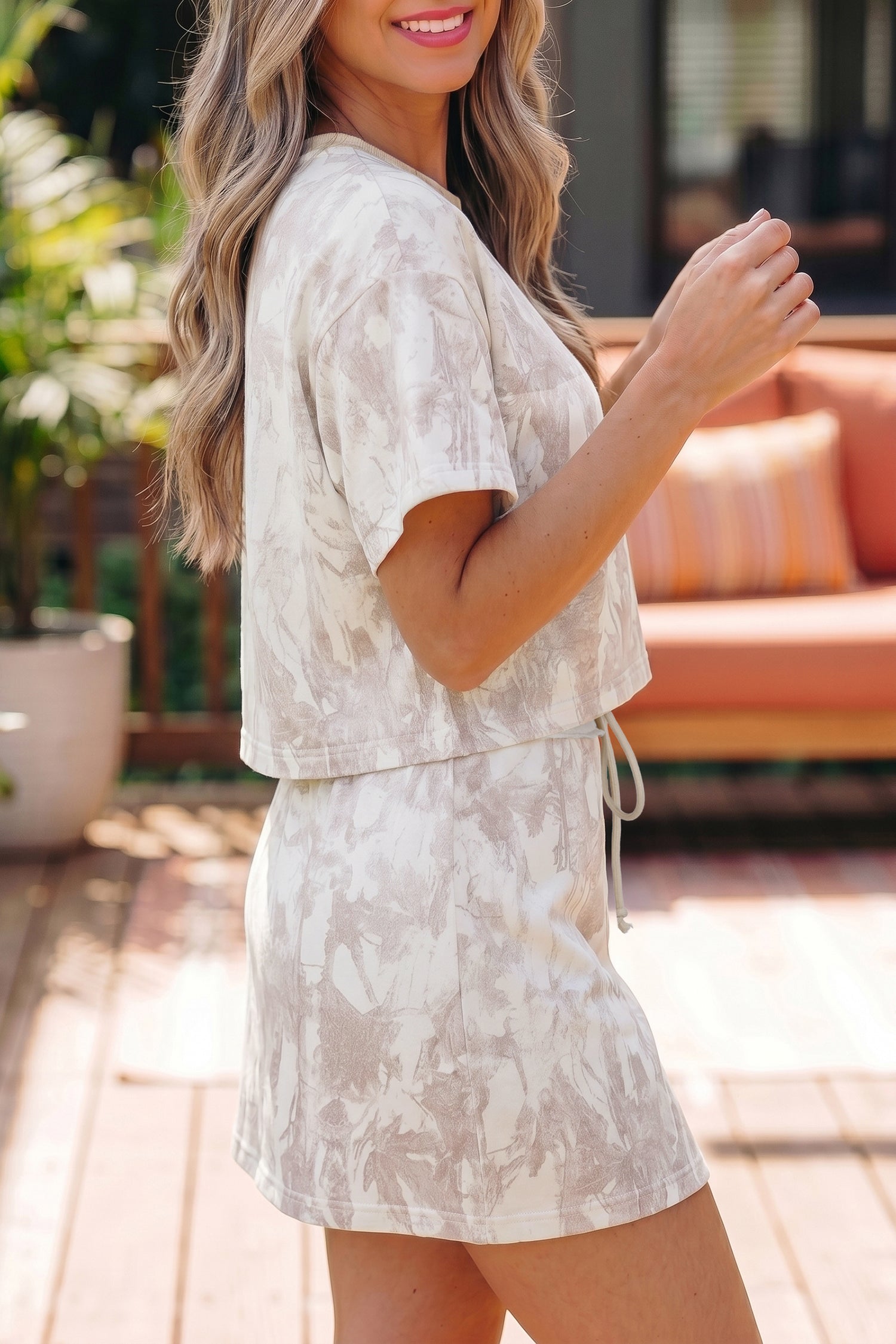Gray Woodland Camo Print Raw Edge Cropped Set