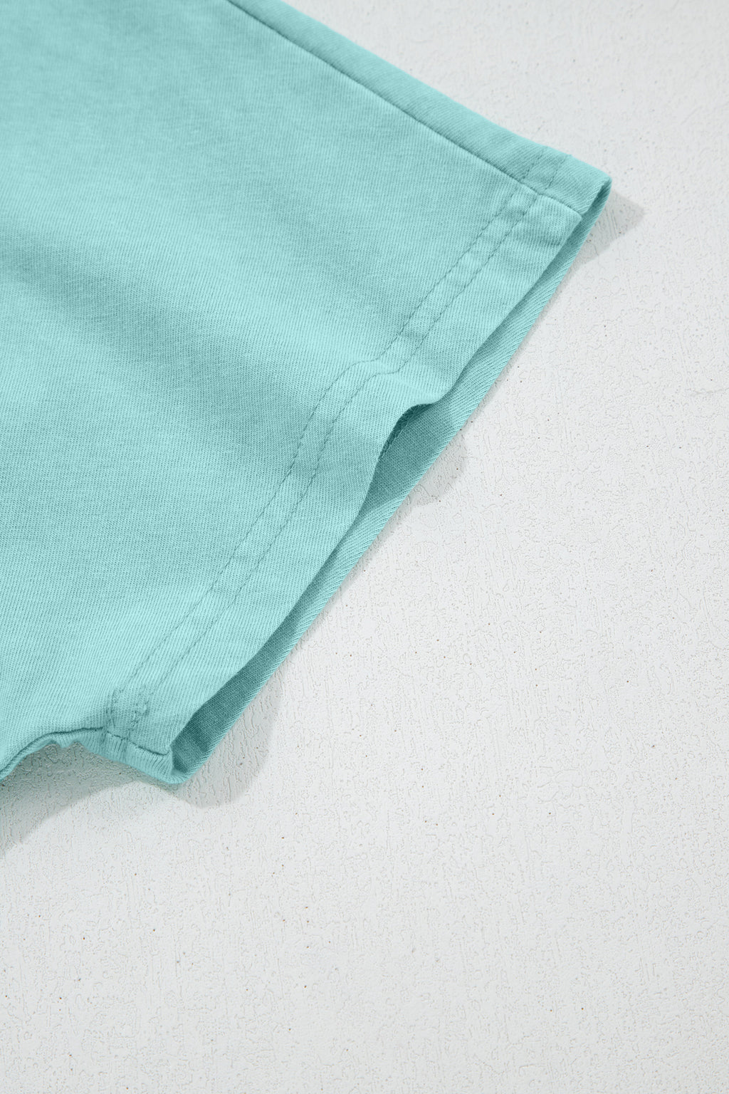 Mint Green Raw Cut Notched Neck Lace Patchwork Detail Mineral Wash Top