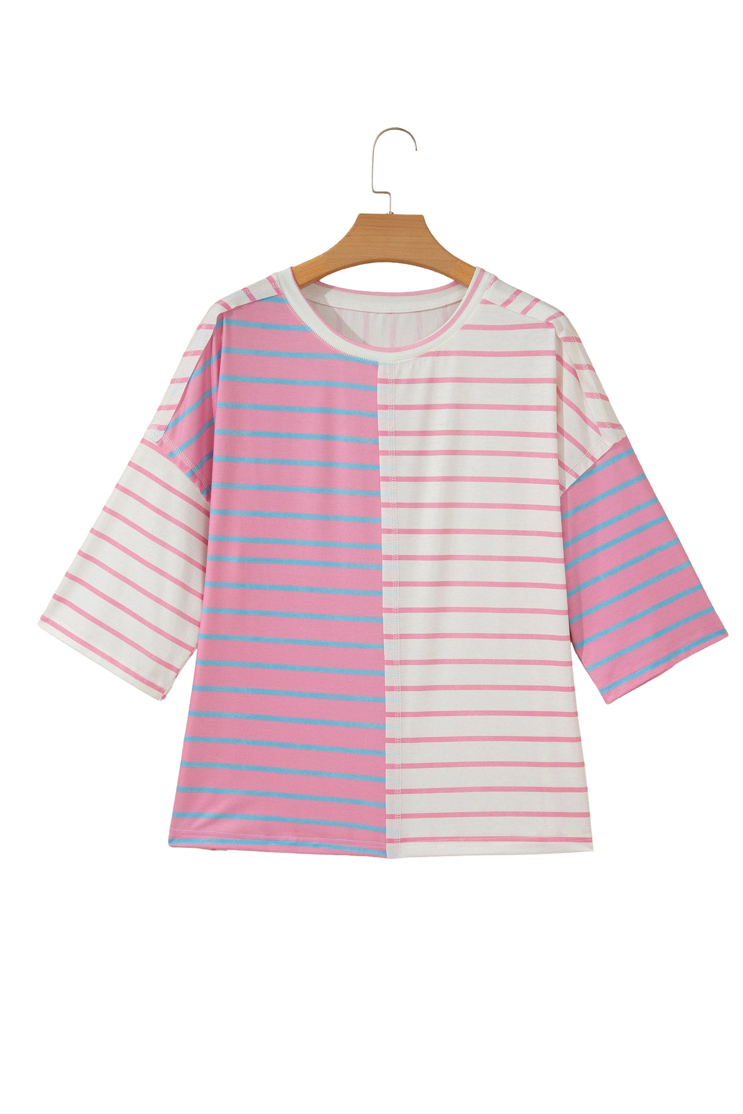 Stripe Colorblock 3/4 Sleeve Loose Top