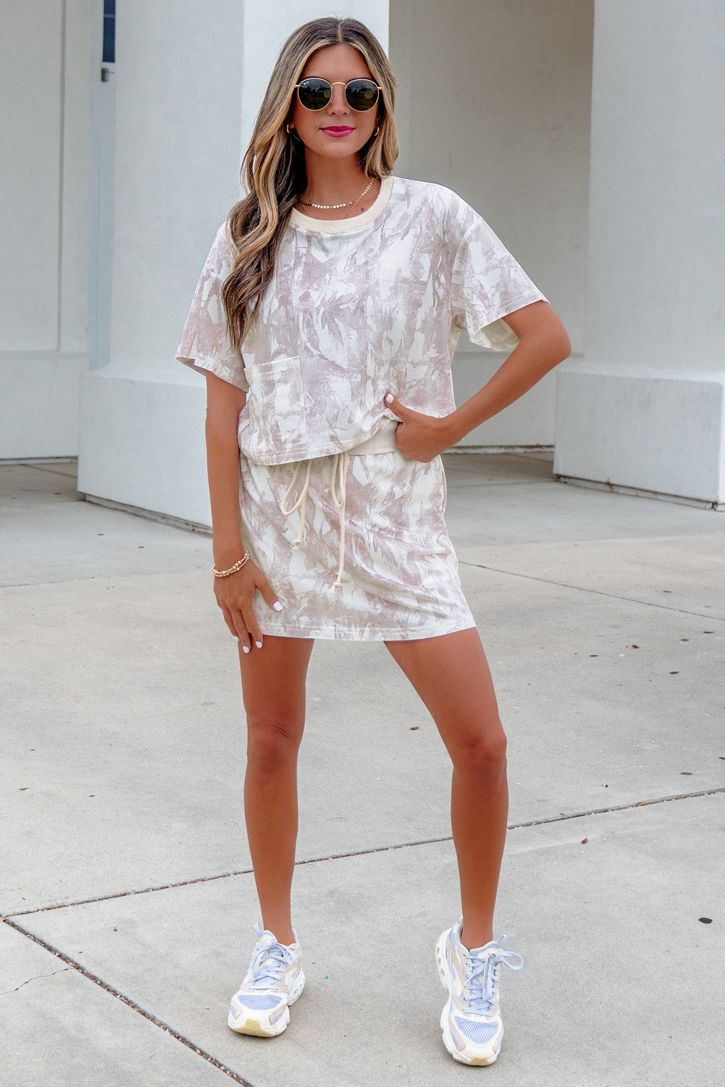 Gray Woodland Camo Print Raw Edge Cropped Set