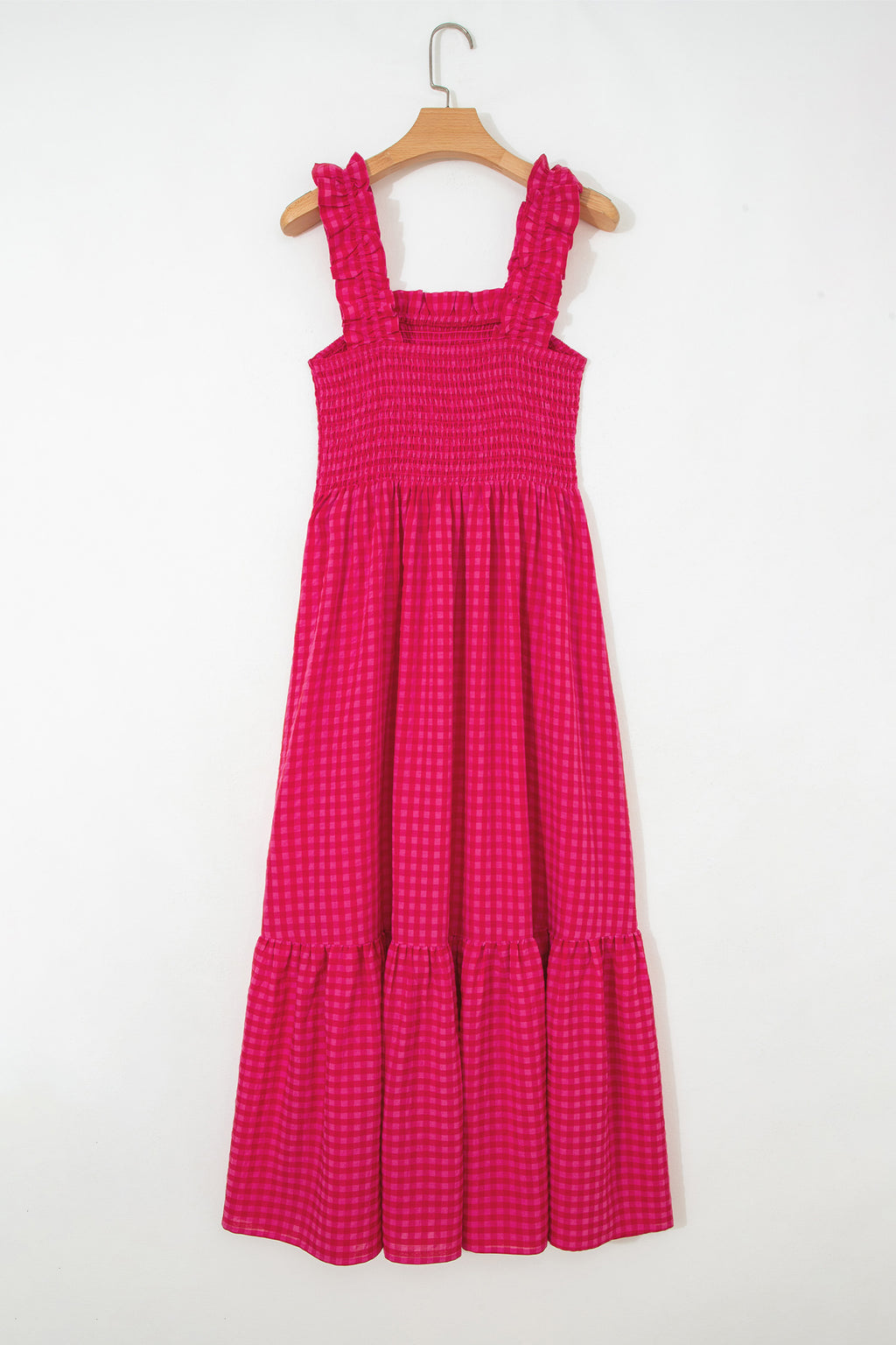 Red Plaid Square Neck Fit-and-flared Sundress