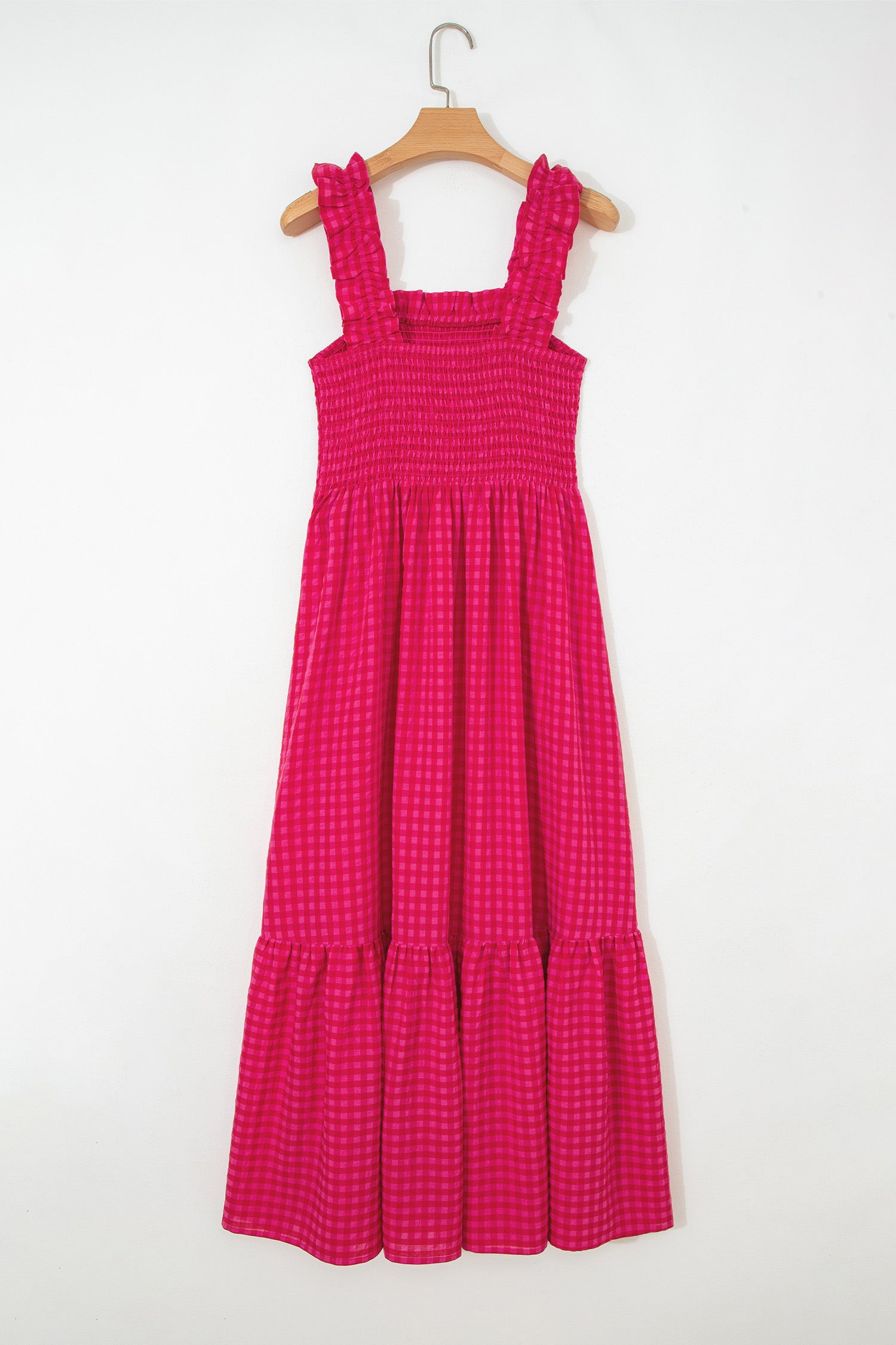 Red Plaid Square Neck Fit-and-flared Sundress