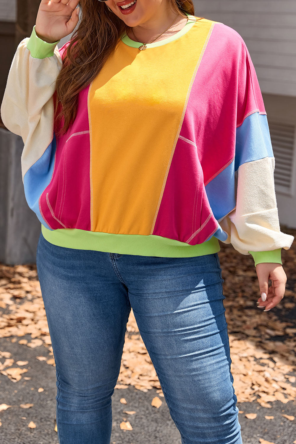 Plus Size Colorblock Patchwork Exposed Seam Top