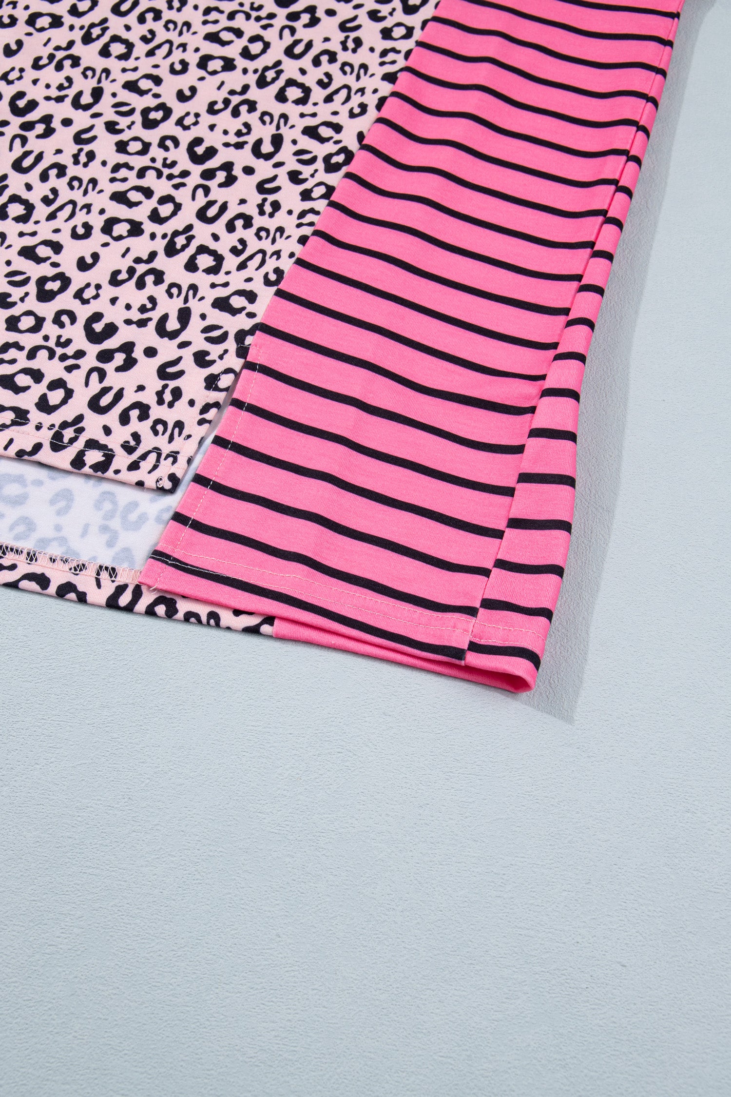 Pink Leopard Striped Contrast Patchwork Plus Size Top
